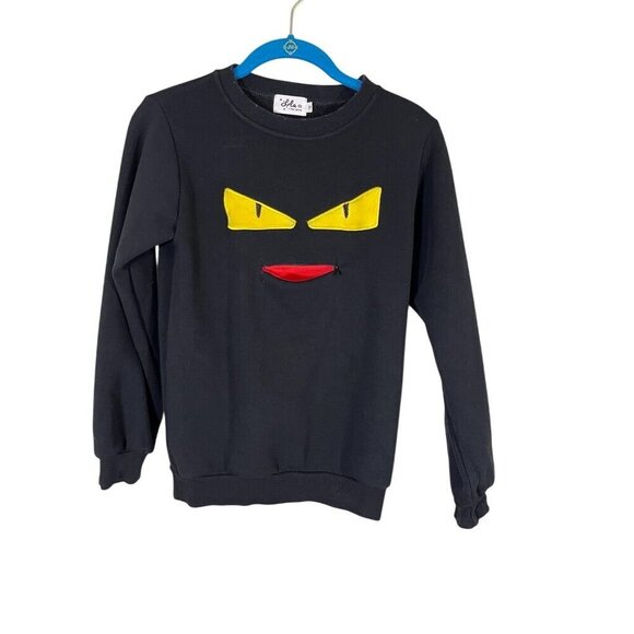Lola Boys Sweatshirt 12 Black Monster Eyes Preppy Modern Retro Spooky Neutral - Picture 5 of 7